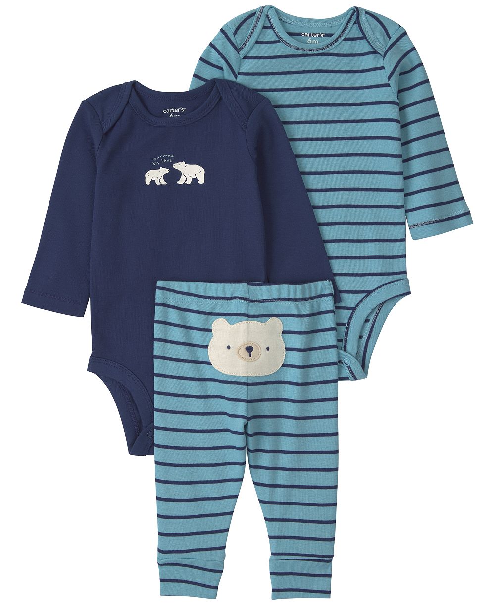 Carter's Baby Boys' Polar Bear Striped Long-Sleeve Bodysuits and Pants, 3-Piece Set
