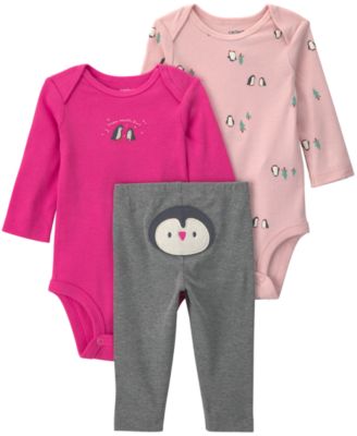 Carter's Baby Girls' Penguin Long-Sleeve Bodysuits and Pants, 3-Piece Set
