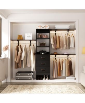 Aheaplus Closet System with 3 Hanging Rods, 3 Drawers and 3 Shelving Tower, 5-8 Feet Walk-in Closet Organizer