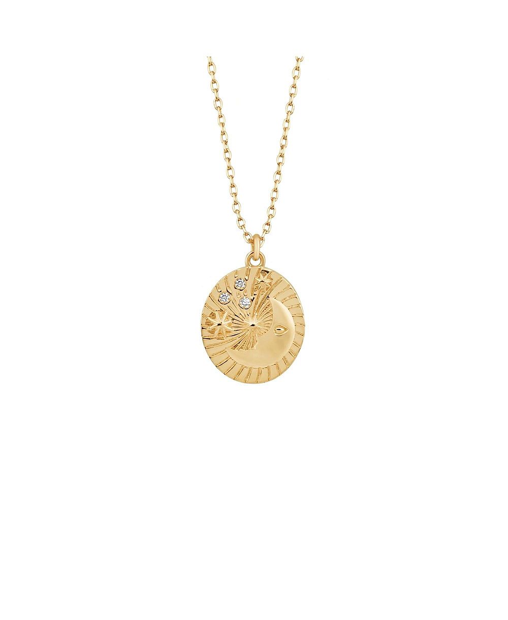 Spero London Moon Embossed Silhouette Sterling Silver Medal Necklace