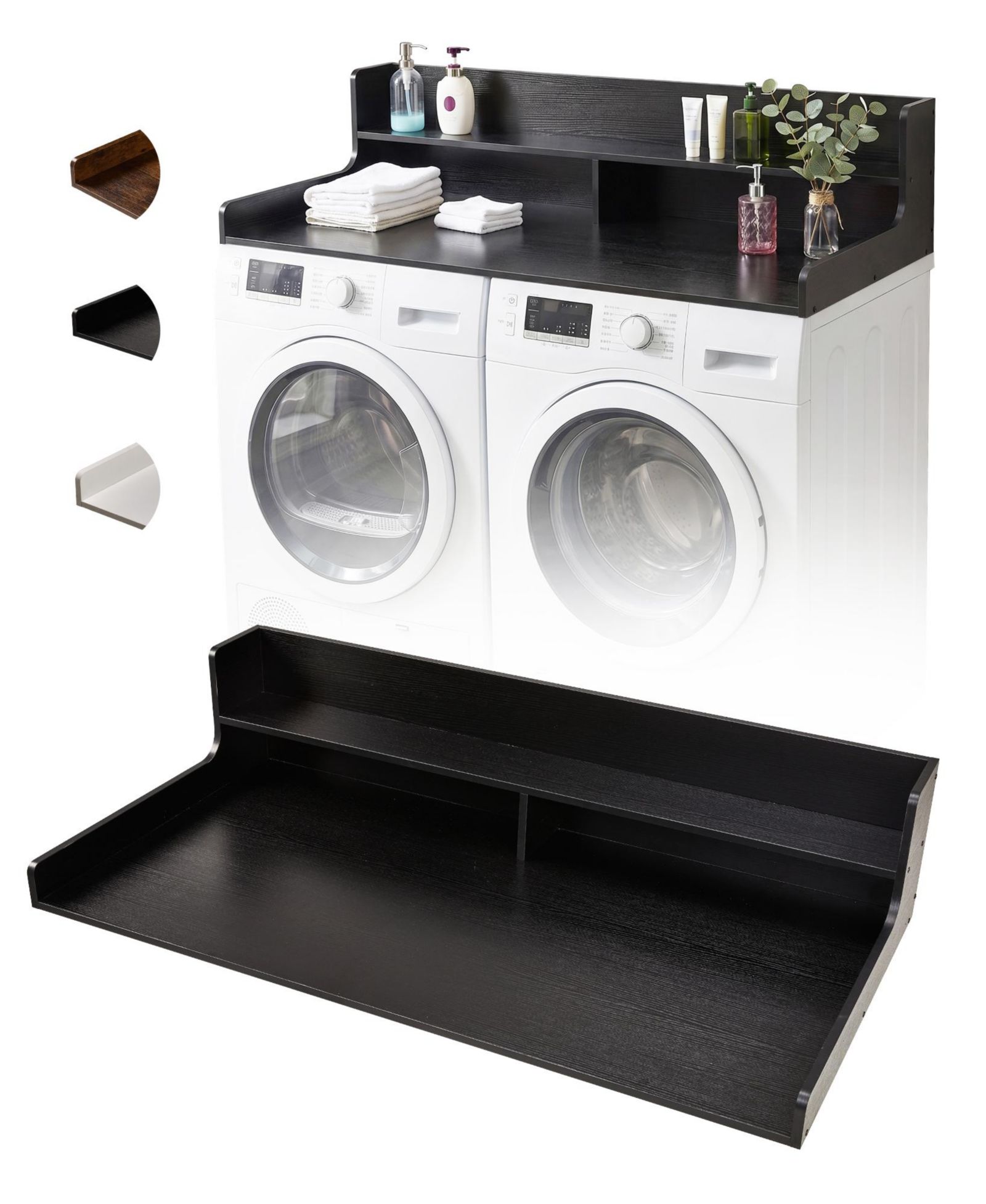 homfan Heavy Duty Laundry Shelf Over Washer and Dryer - 54" x 27.5" Wooden Organizer with 12" Edge Rails, Non-Slip Pads, Ideal for Folding and Storage