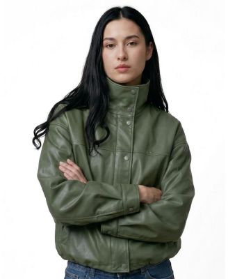 Furniq UK Women's Arden Funnel Neck Leather Jacket