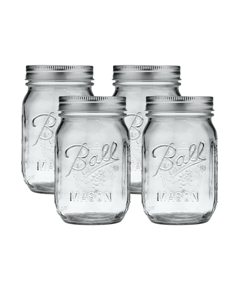 Ball Glass Mason Jars, Regular Mouth, Pint Size (16 oz), Pack of 4