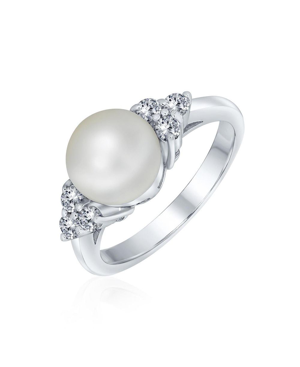 Коктейльное кольцо Bling Jewelry Party CZ Halo Side Stones Solitaire Freshwater Cultured Pearl.925 Sterling Silver