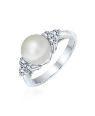 Коктейльное кольцо Bling Jewelry Party CZ Halo Side Stones Solitaire Freshwater Cultured Pearl.925 Sterling Silver