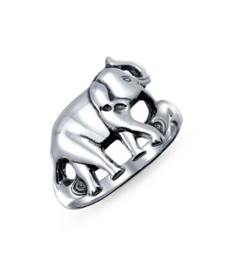 Bling Jewelry Good Luck Trunk Up Zoo Animal Elephant Ring .925 Sterling Silver