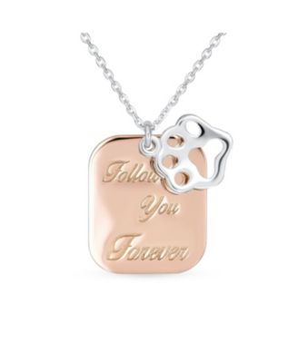 Bling Jewelry Paw Print Dog Tag Pendant Necklace Two Tone .925 Sterling Silver