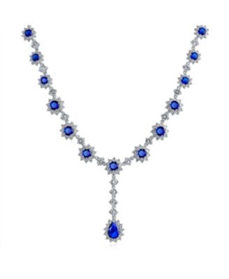 Bling Jewelry ожерелье Y-образного типа Vintage Oval Crown Halo Royal Blue CZ Silver Plated