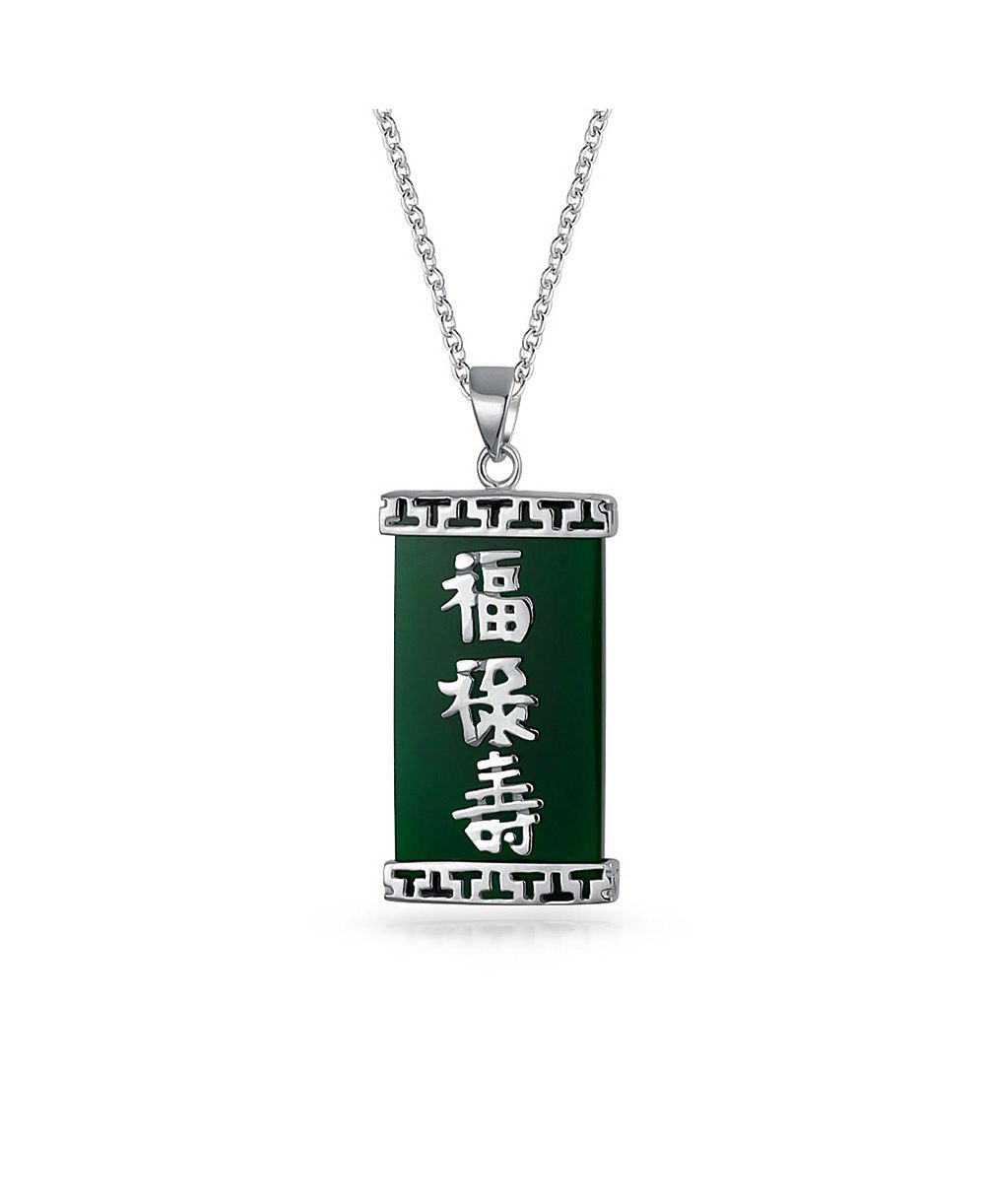 Подвеска Bling Jewelry с китайским символом удачи, агат, прямоугольная форма, серебро .925
