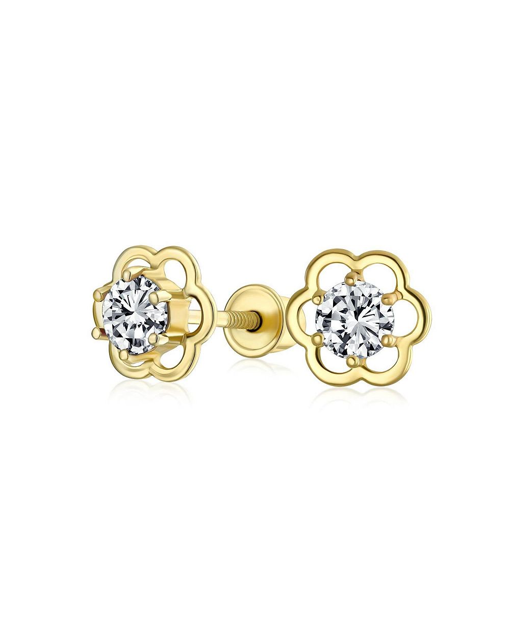 Bling Jewelry серьги-гвоздики с розовым цирконием в форме цветка 14K Gold
