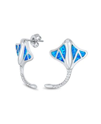 Bling Jewelry Nautical Created Opal Inlay Large Stingray Stud Earrings .925 Sterling Silver