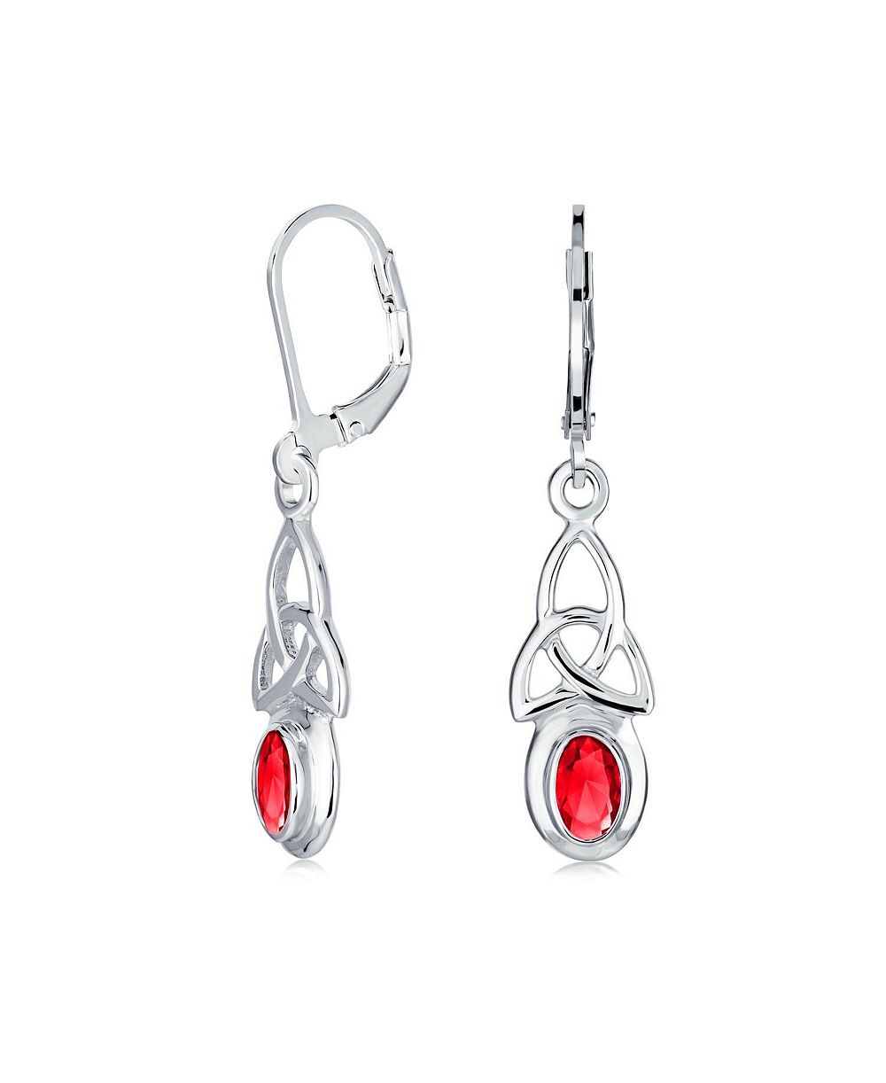 Bling Jewelry серьги-подвески Oval Bezel Set Ruby CZ Celtic Love Knot из стерлингового серебра.925