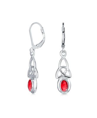 Bling Jewelry серьги-подвески Oval Bezel Set Ruby CZ Celtic Love Knot из стерлингового серебра.925