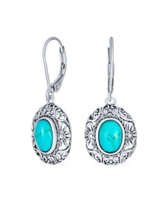 Bling Jewelry серьги-подвески в стиле Bali с натуральным бирюзовым цветком, серебро 925 Sterling Silver