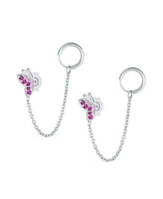Серьги Bling Jewelry с цепочкой для двойного прокола и серьги-гвоздики с бабочкой из стерлингового серебра
