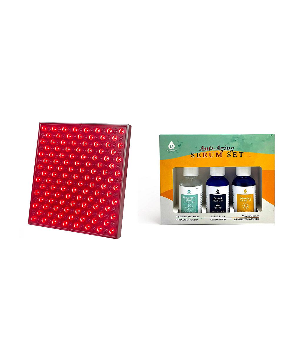 PURSONIC LED Light Therapy Panel and Anti Aging Serum Set Vitamin C, Retinol, and Hyaluronic Acid