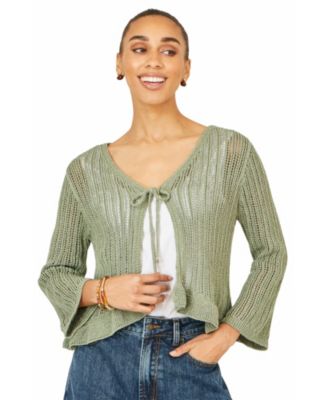 Yumi Women's Tie Front Pointelle Cardigan