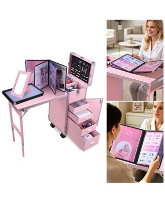 Byootique Portable Manicure Table Nail Desk Station With 4 Color Swatches Holders for Manicurists