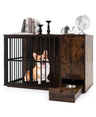 COZITO 47.5 in Dog Crate Furniture with Hidden Pull-Out Bowls for Small and Medium Dogs
