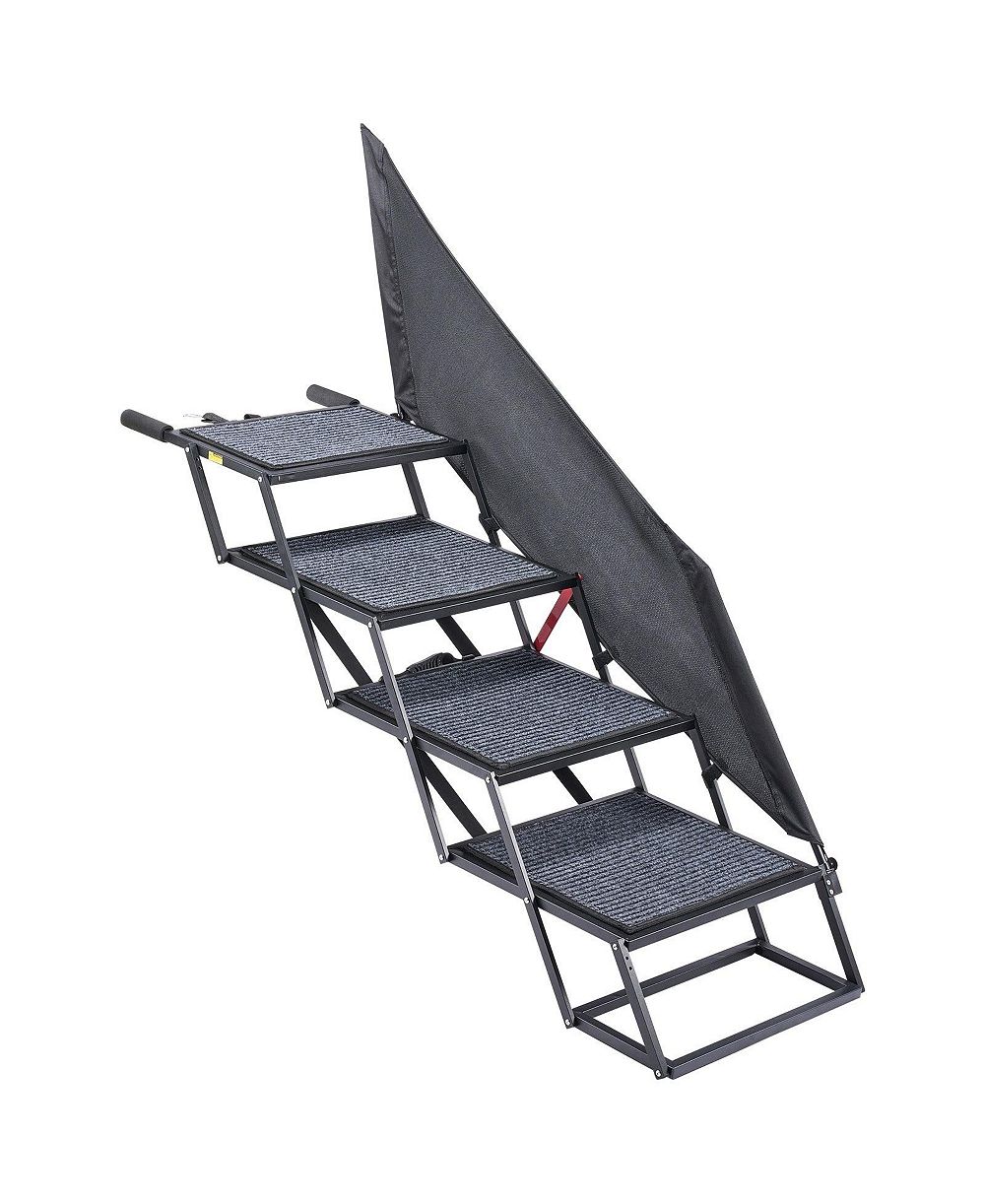 COZITO Dog Stairs for Car 4-Step Extra Wide Foldable Ramp with Rug Surface