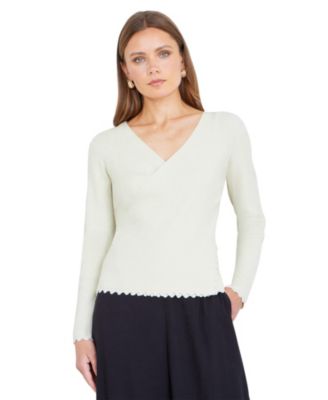 Yumi Women's Metallic Thread Rib Wrap Knitted Top