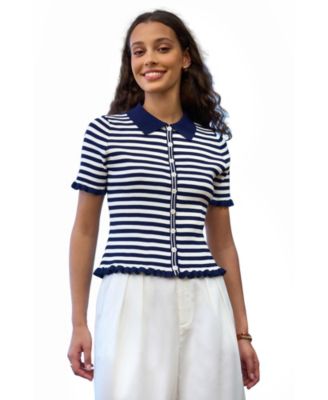 Yumi Women's Nautical Striped Knitted Top