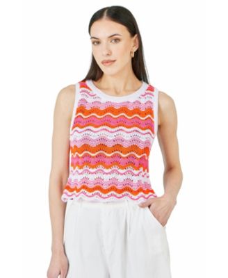 Yumi Women's Stripe Crochet Stripe Vest Top