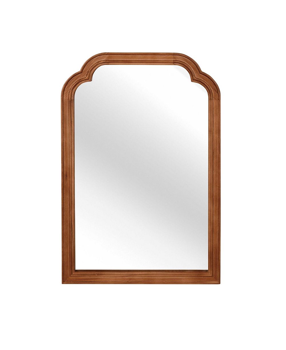 PHYING solid wood wall mirror with rounded corners, modern rustic design, perfect for bedroom, bathroom, or entryway decor