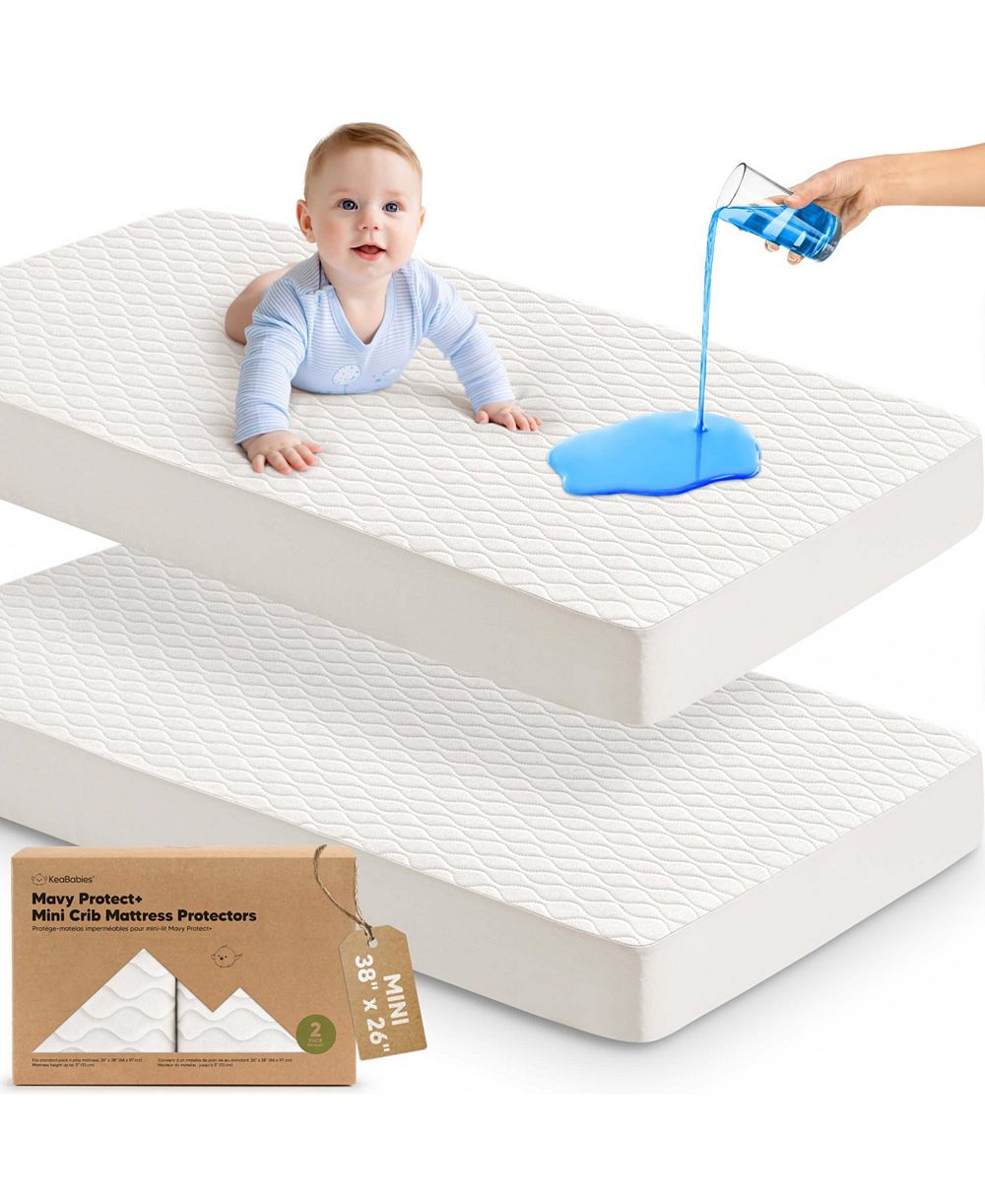 KeaBabies Protect+ Waterproof Mini Crib Mattress Protector, Mavy Quilted Cotton Pack and Play Mattress Pad Cover, 38x26