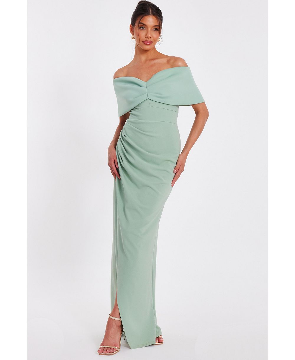 QUIZ Women's Scuba Crepe Bardot Wrap Maxi Dress