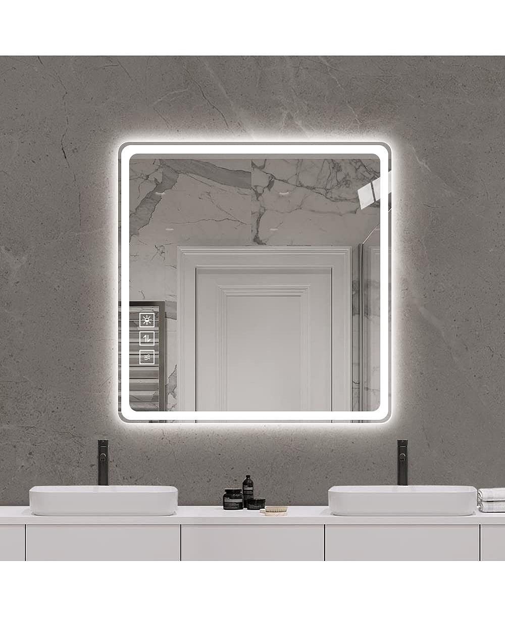 BUSDAYS 36x36 Inch LED Vanity Mirror for Bathroom Front Lights Wall Mounted Anti Fog Frameless Copper Free Silver Makeup Mirror Horizontal or Vertical