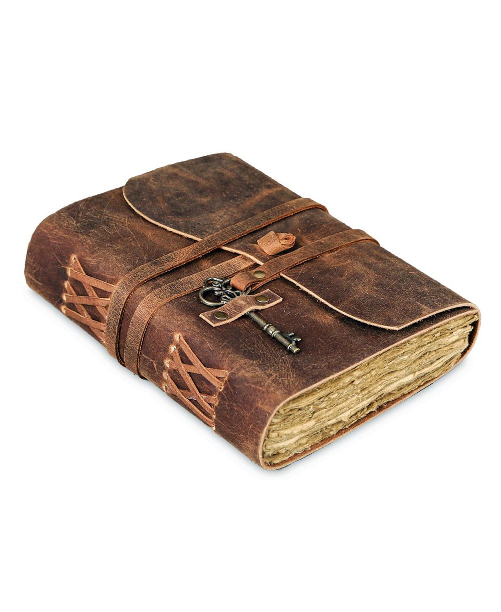 GNUADZ Leather Journal Deckle Edge Paper Vintage Key Handmade Notebook Diary Sketch Writing Pad