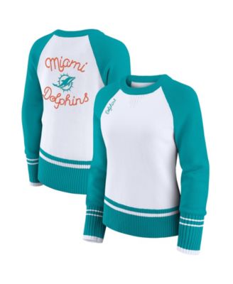 WEAR by Erin Andrews Женский свитер Miami Dolphins Color block Raglan, белый/бирюзовый