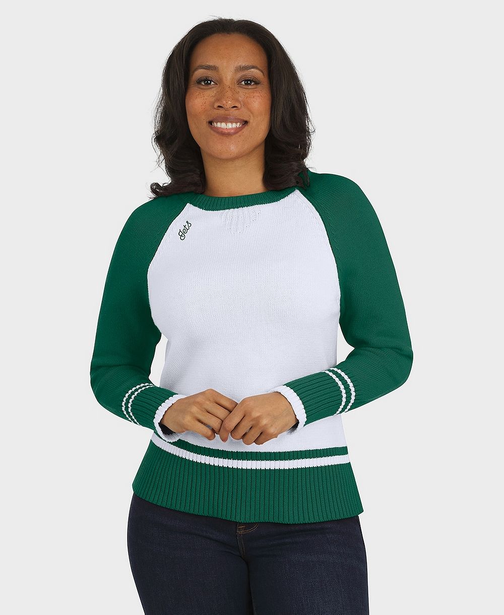 WEAR by Erin Andrews Women's White/Green New York Jets Color block Raglan Sweater