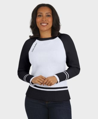 WEAR by Erin Andrews Women's White/Black Carolina Panthers Colorblock Raglan Sweater