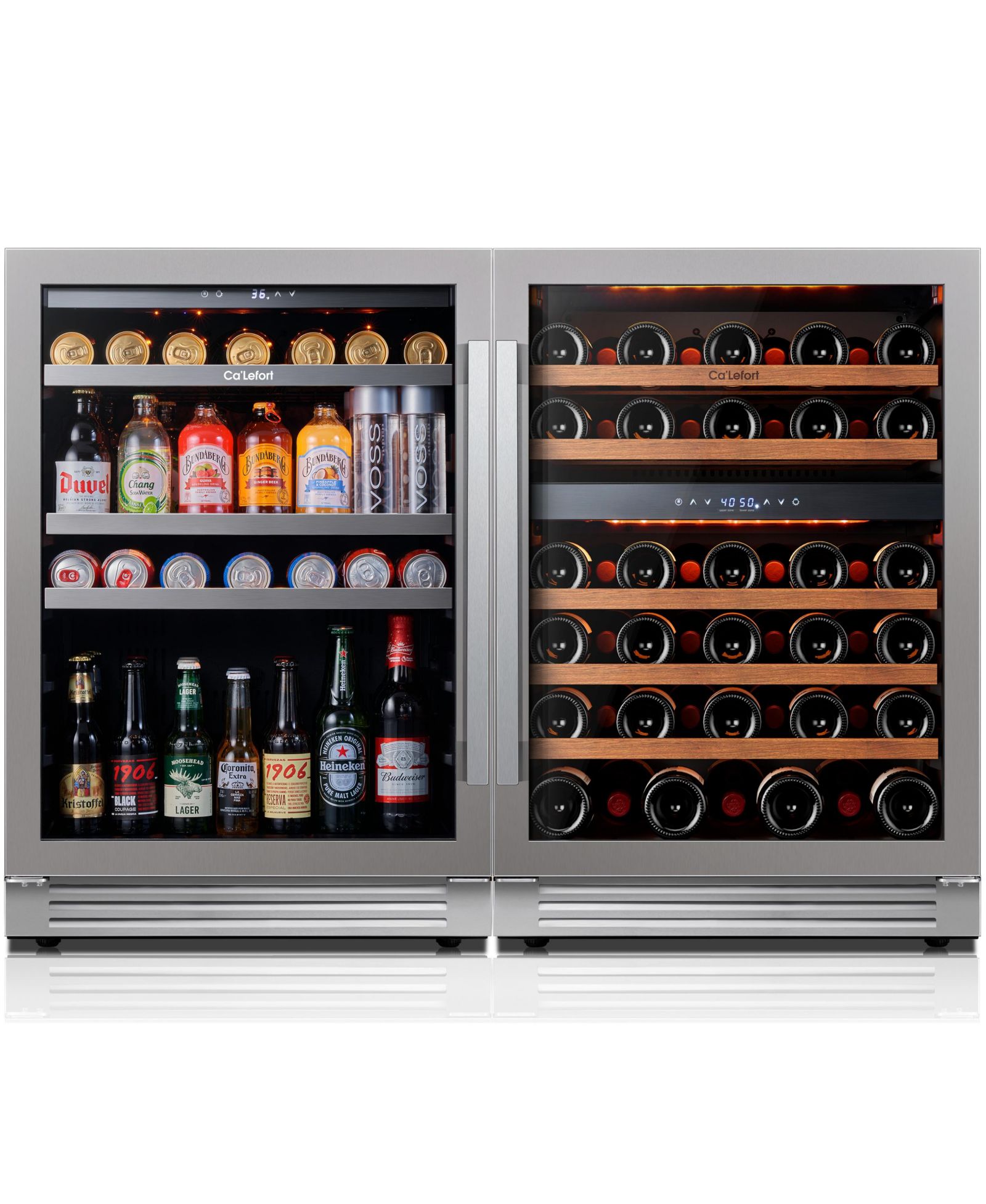 Ca'Lefort - 48 Inch Wine Beverage Refrigerator,3 color LED Wine Fridge,Built-in Wine Beverage Cooler, Holds 220 Cans and 52 Bottles