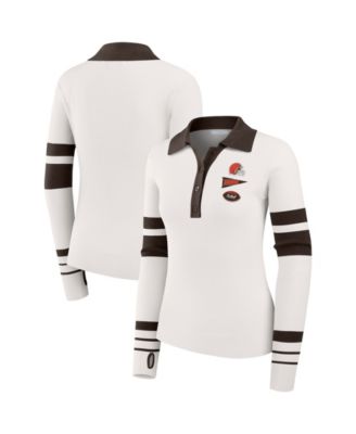 Женский свитер WEAR by Erin Andrews White Cleveland Browns Ribbed Henley Polo Sweater