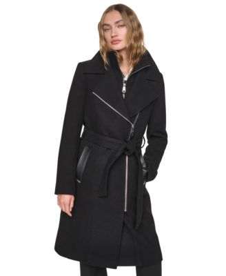 DKNY женское асимметричное пальто-халат с отделкой из искусственной кожи