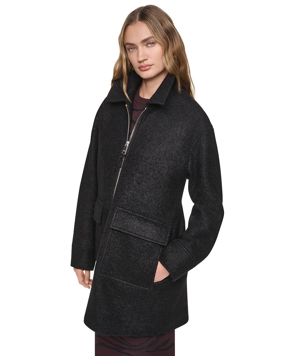 DKNY Women's Tailored Herringbone Wool-Blend Coat