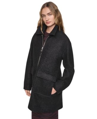 Женское приталенное шерстяное пальто DKNY с узором "елочка"