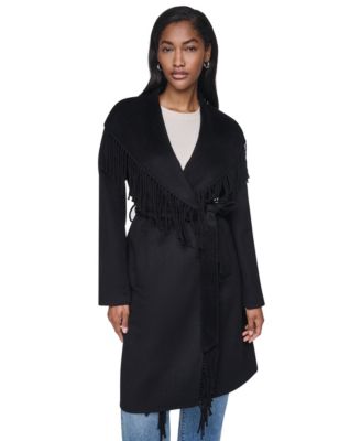Женское пальто-накидка DKNY с бахромой с двух сторон