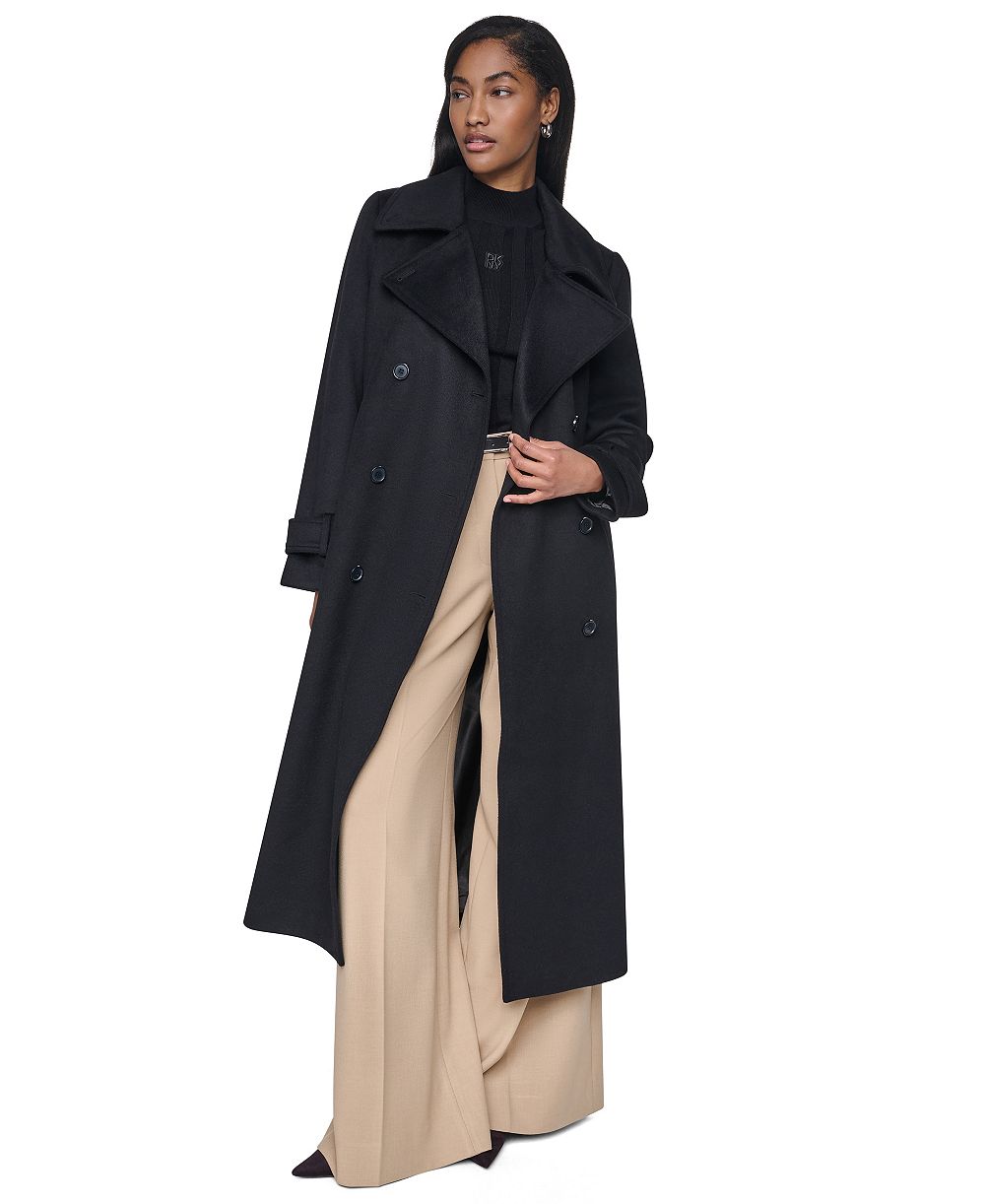 DKNY Womens Notch Collar Belted Wrap Coat