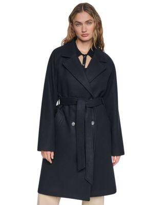 DKNY Women's Double-Breasted Belted Notch Collar Coat