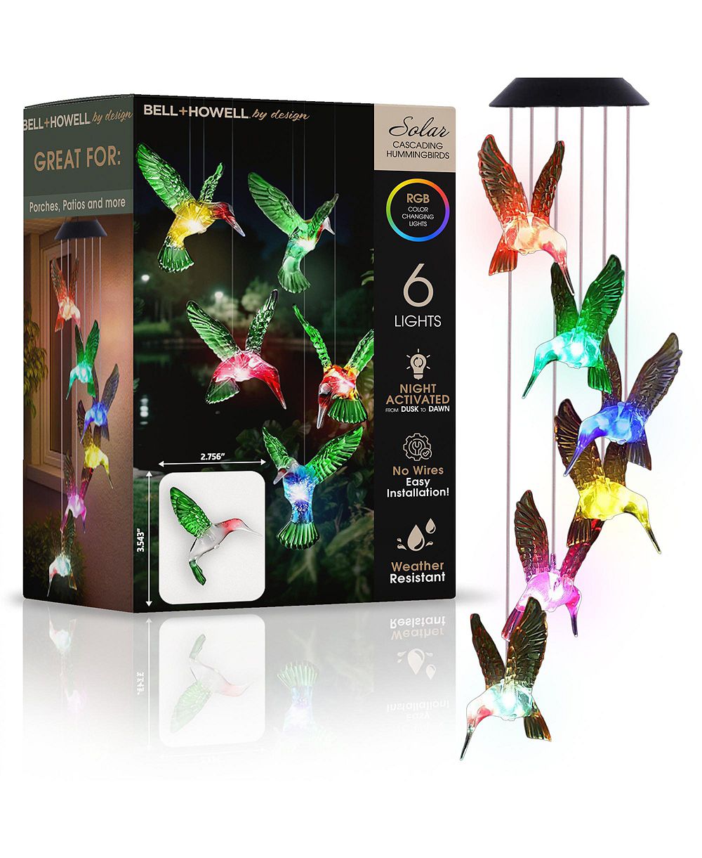 Bell + Howell Solar Cascading Hummingbirds RGB Color-Changing Hanging Light - 6 LED Outdoor Solar Powered Decorative Garden Light