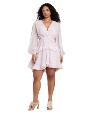 ELOQUII Women's x PatBO Puff-Sleeve Ruffle Mini Dress