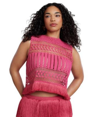 ELOQUII Women's Patbo Fringe Detail Crochet Top