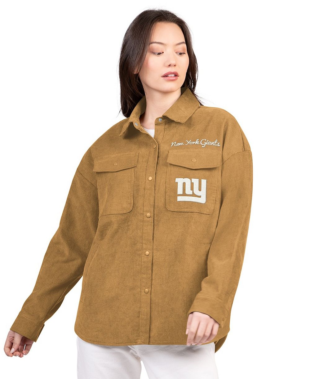 G-III 4Her by Carl Banks Women's Brown New York Giants Re-Match Corduroy Full-Snap Shacket
