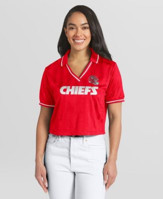 WEAR by Erin Andrews Women's Red Kansas City Chiefs Cropped Jersey Polo Shirt