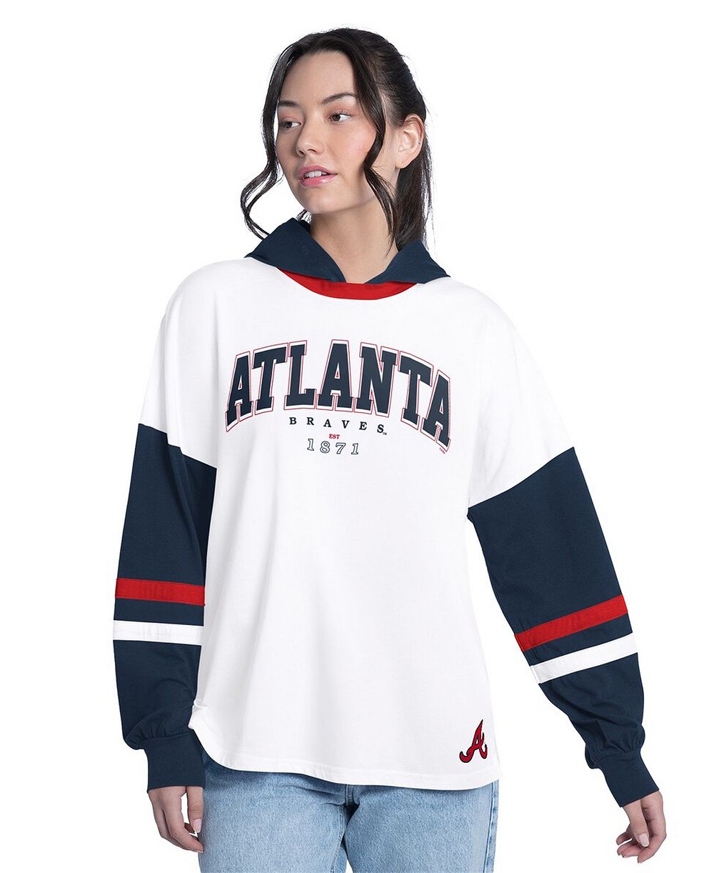 G-III 4Her by Carl Banks Женская оверсайз футболка с длинным рукавом Atlanta Braves, белый/темно-синий
