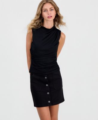 Sincerely Jules Juniors' Printed Funnel Neck Ruched Sleeveless Top